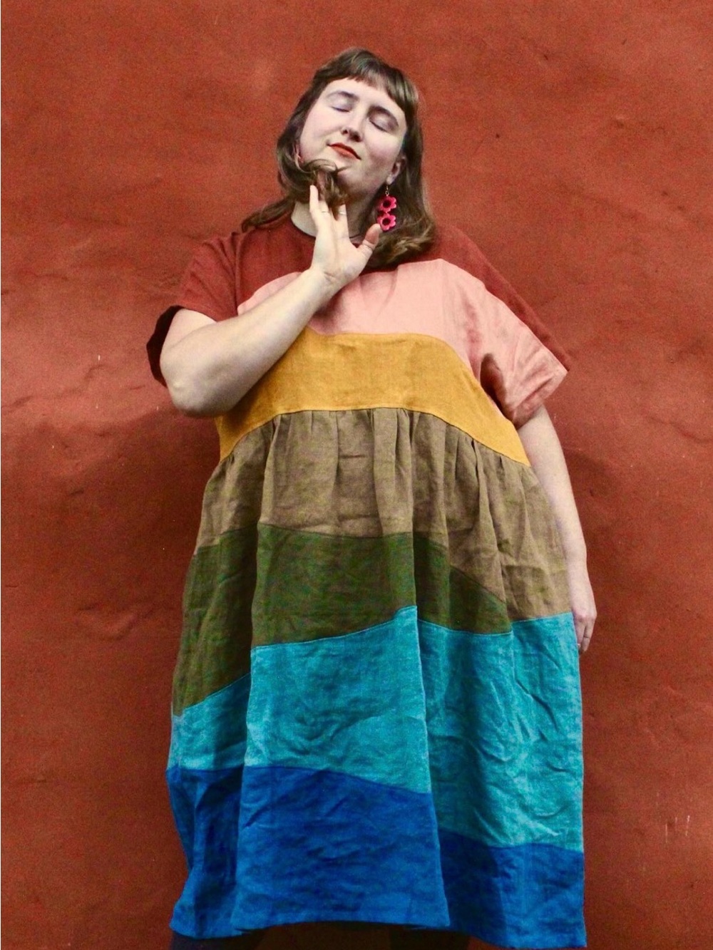 THREAD & SPROUT The Earth Dress 100% Linen Pockets Size 2 VGUC